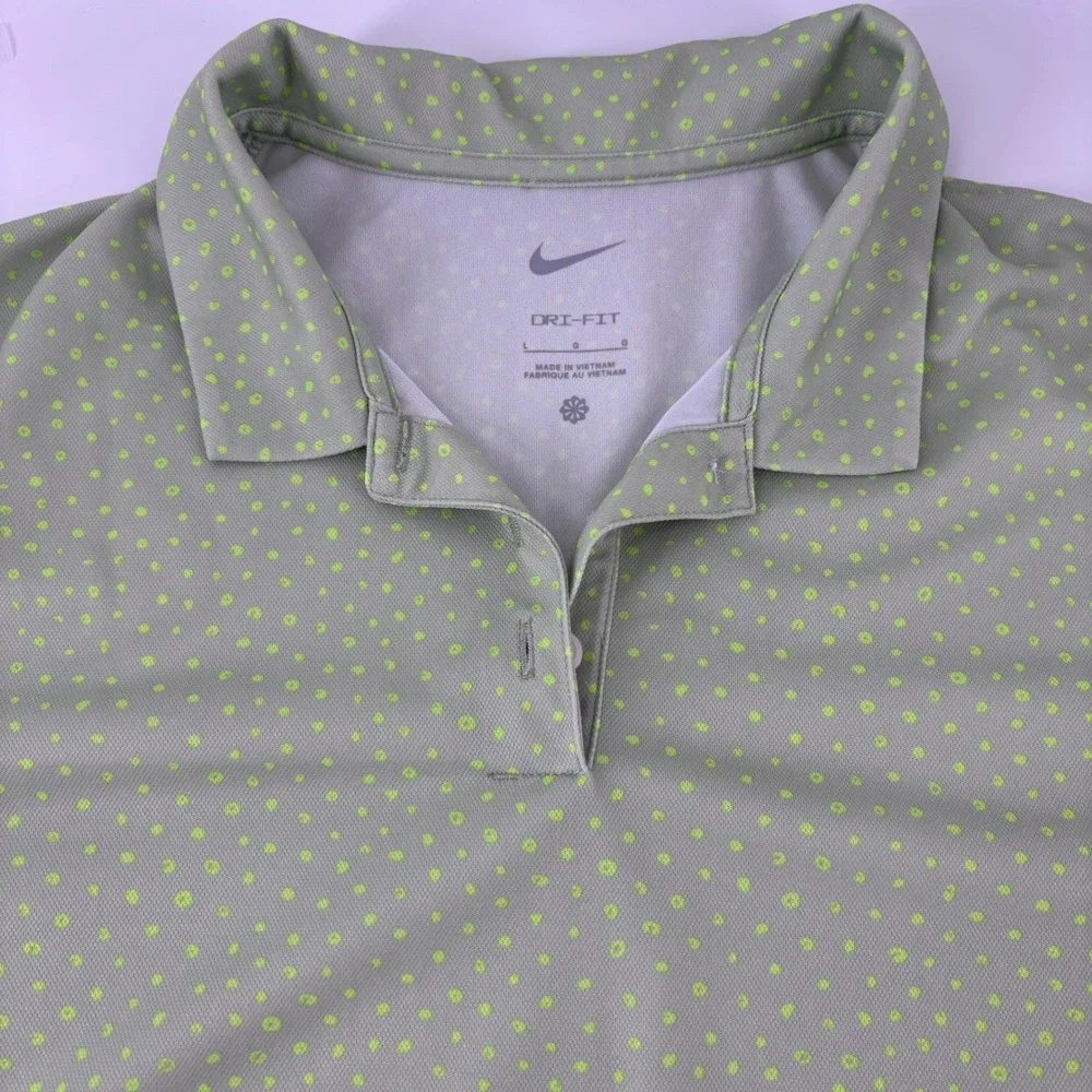 Nike Polo Shirt Womens L Green Dri-FIT Micro Dot Short Sleeve Golf Tennis Top